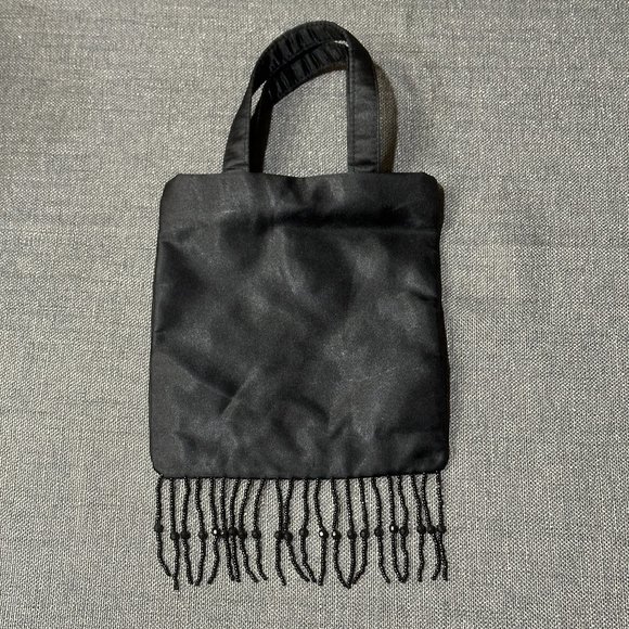 Vintage Black Beaded Silk Wristlet w/ Floral Embroidery - Picture 2 of 6